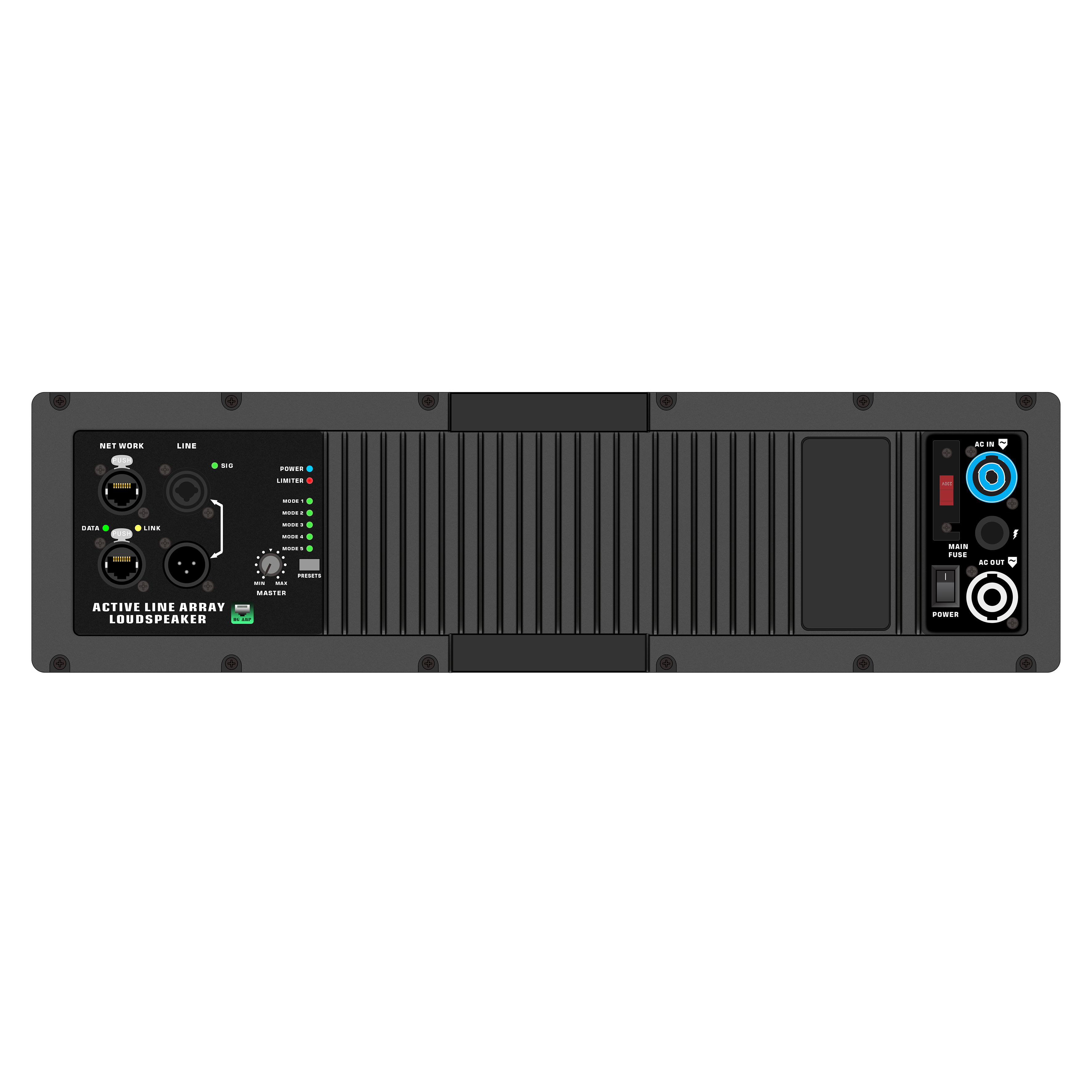 Aktívny systémový zosilňovač Line Array HG485-212 s konektormi RJ45