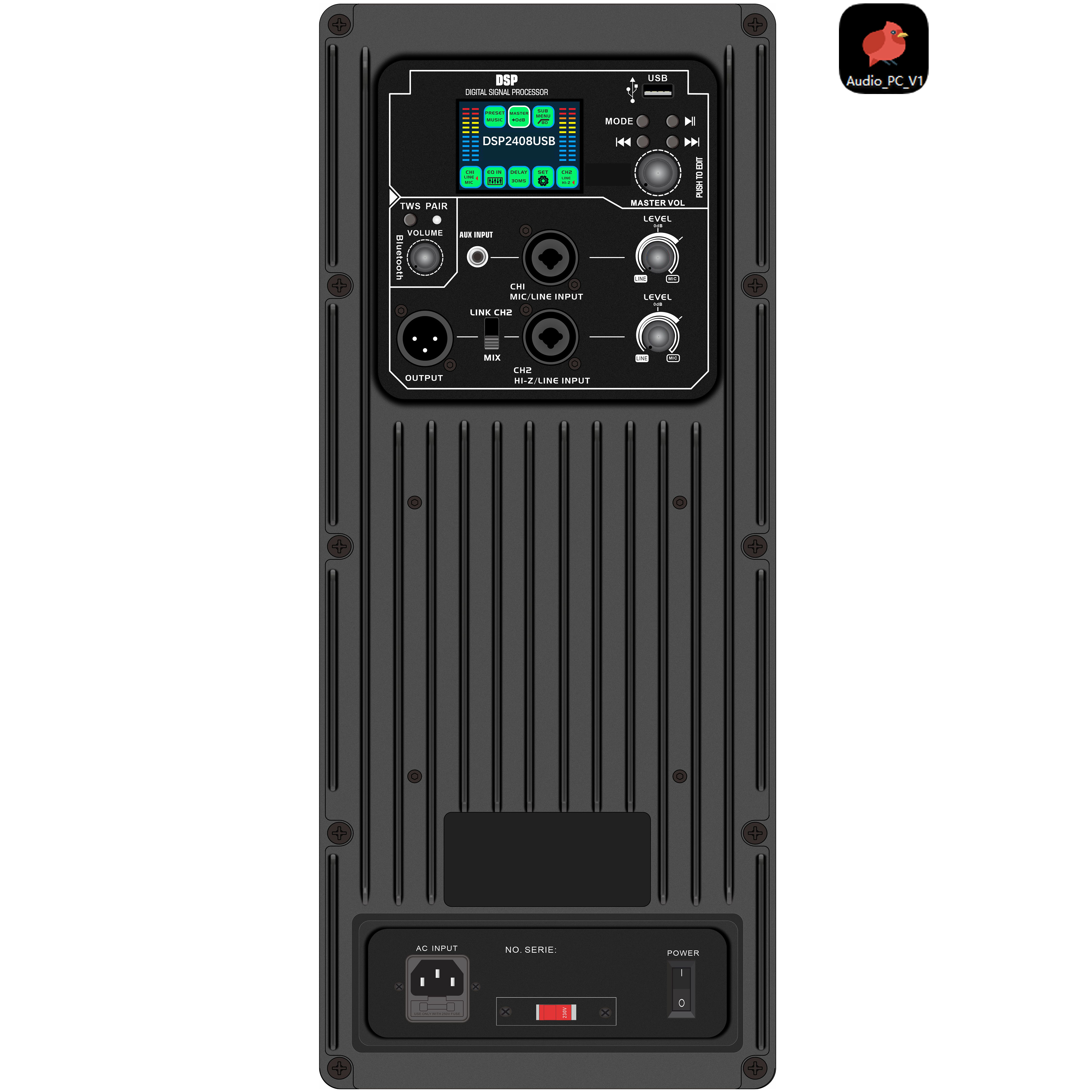DSP2408USB Farebný displej DSP aktívny výkonový zosilňovač s funkciou prehrávania zvuku z USB flash disku